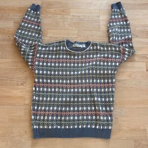 Vintage 90’s Men’s Crossings Sweater Hand Knit Large Multi Color COOL DESGIN USA